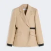 Double-breasted blazer in pure linen natta, camel