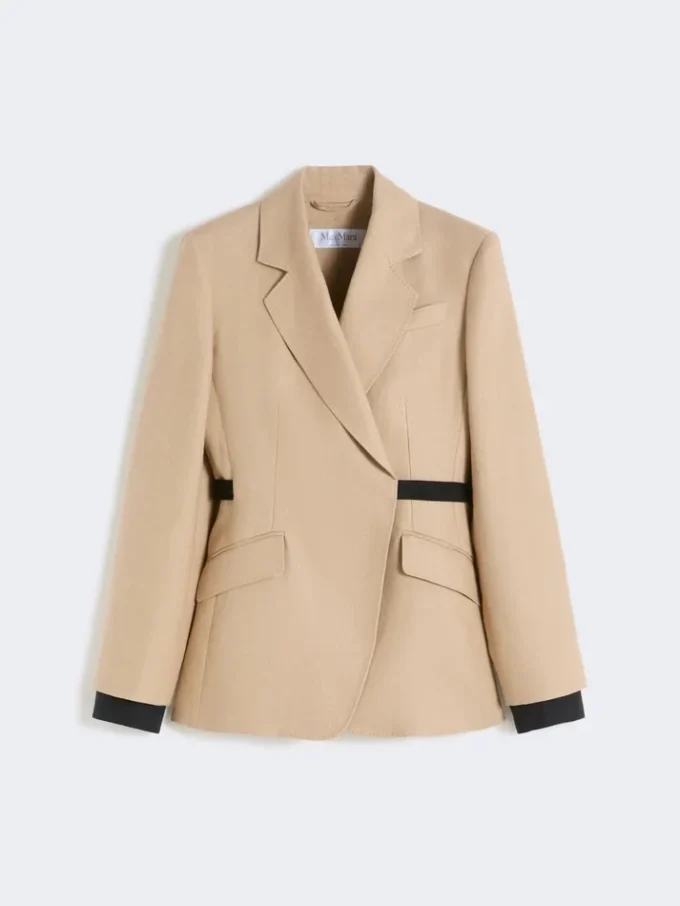 Double-breasted blazer in pure linen natta, camel