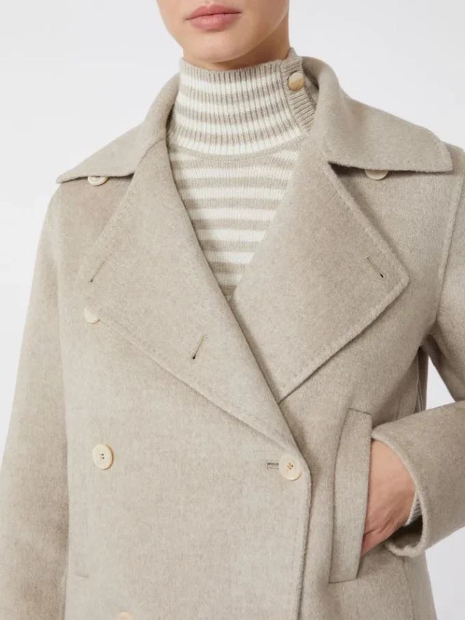 Double-breasted cashmere pea coat, sand