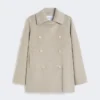 Double-breasted cashmere pea coat, sand