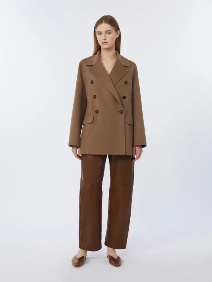 Double-breasted double-faced wool jacket, camel