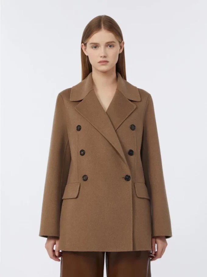 Double-breasted double-faced wool jacket, camel