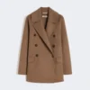Double-breasted double-faced wool jacket, camel