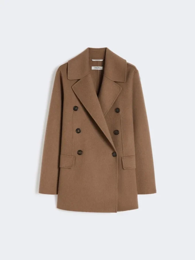 Double-breasted double-faced wool jacket, camel