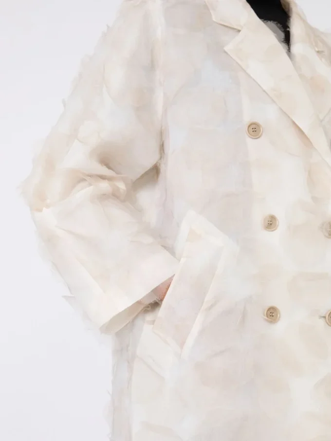 Double-breasted overcoat in fil coupa jacquard, sand