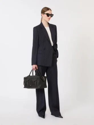 Pinstripe wool trousers, navy