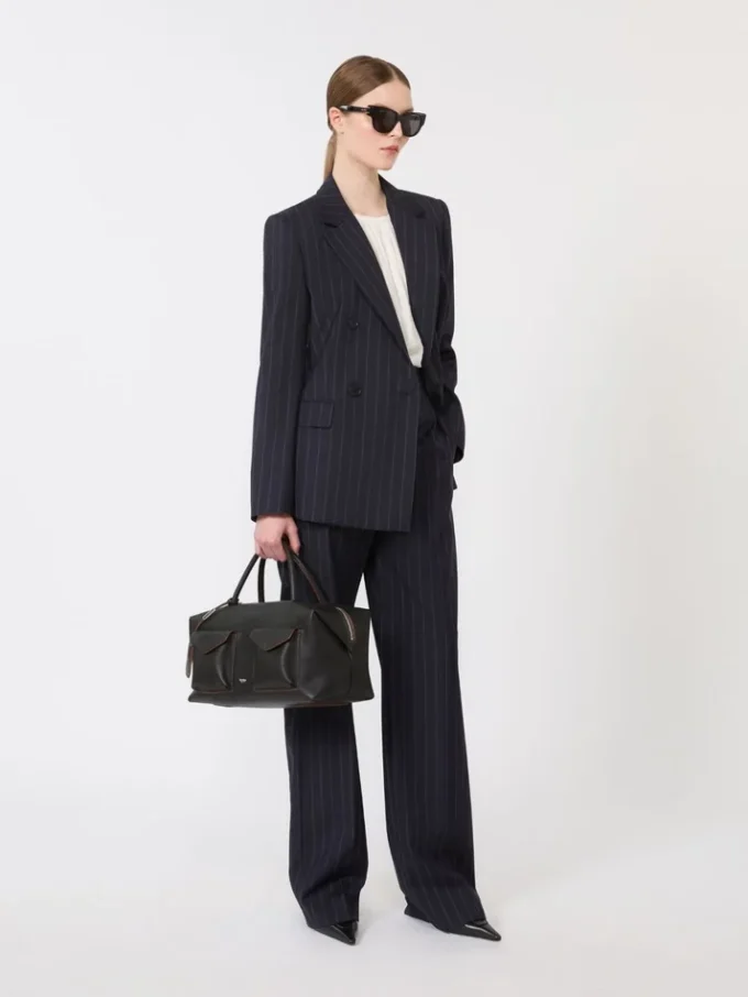 Pinstripe wool trousers, navy
