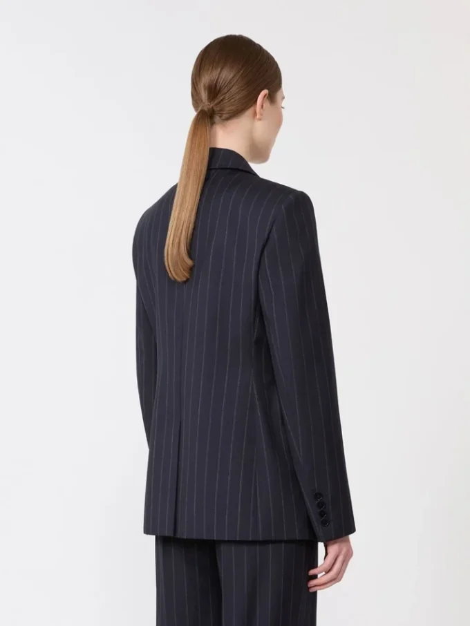 Double-breasted pinstripe wool blazer, navy Double-breasted pinstripe wool blazer, navy