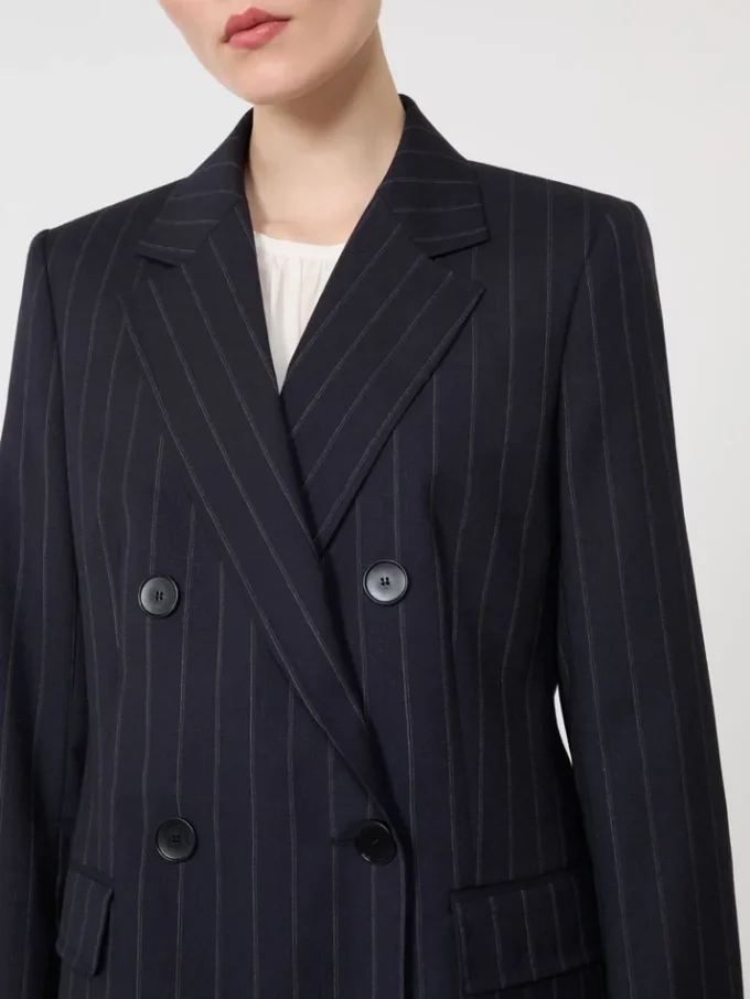 Double-breasted pinstripe wool blazer, navy Double-breasted pinstripe wool blazer, navy