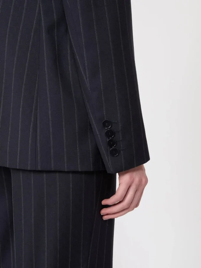 Double-breasted pinstripe wool blazer, navy Double-breasted pinstripe wool blazer, navy