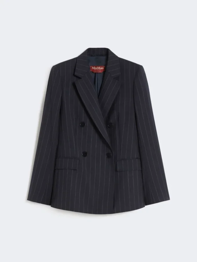 Double-breasted pinstripe wool blazer, navy Double-breasted pinstripe wool blazer, navy