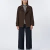 Double-breasted pure-wool cropped coat, chocolate
