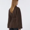Double-breasted pure-wool cropped coat, chocolate
