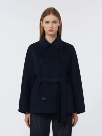 Double-breasted pure-wool cropped coat, midnightblue