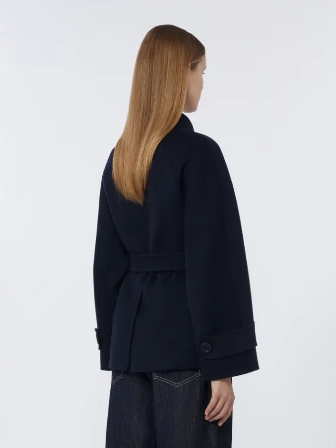 Double-breasted pure-wool cropped coat, midnightblue