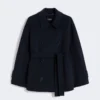 Double-breasted pure-wool cropped coat, midnightblue