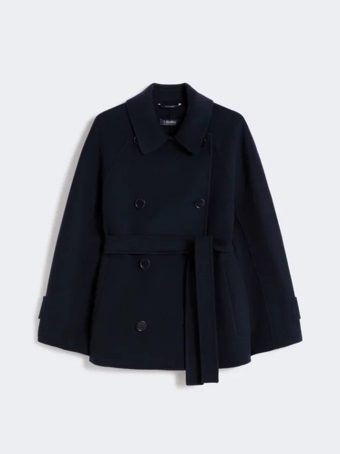 Double-breasted pure-wool cropped coat, midnightblue