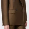 Double-breasted shantung blazer, kaki