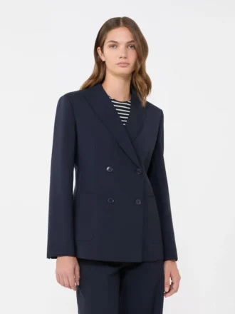 Double-breasted stretch wool blazer, navy