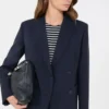 Double-breasted stretch wool blazer, navy