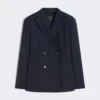 Double-breasted stretch wool blazer, navy