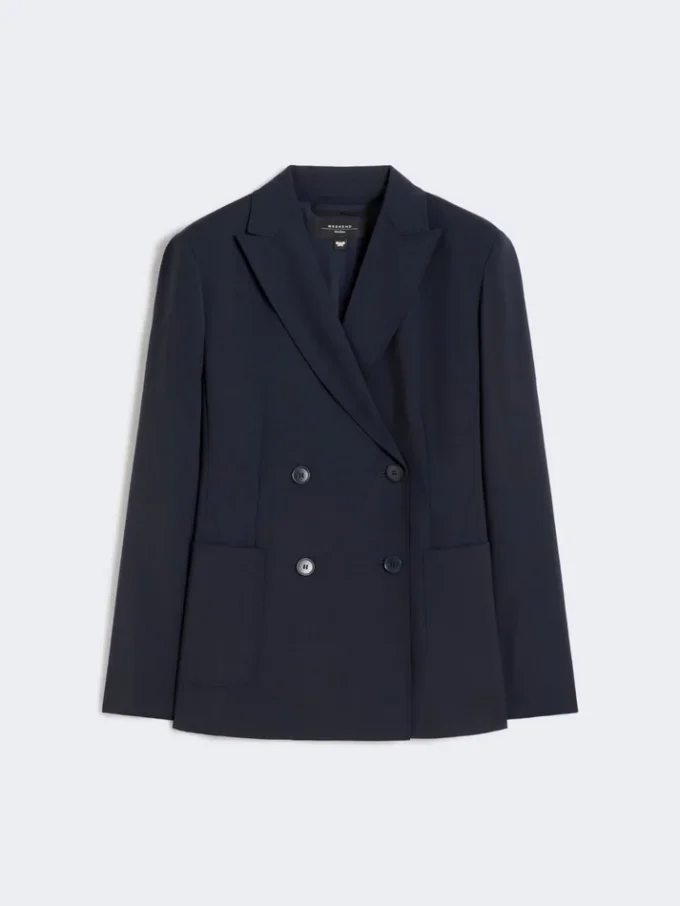 Double-breasted stretch wool blazer, navy