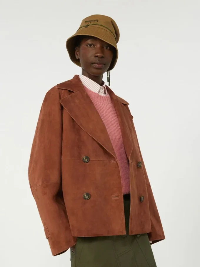 Double-breasted suede jacket, terra cotta Double-breasted suede jacket, terra cotta