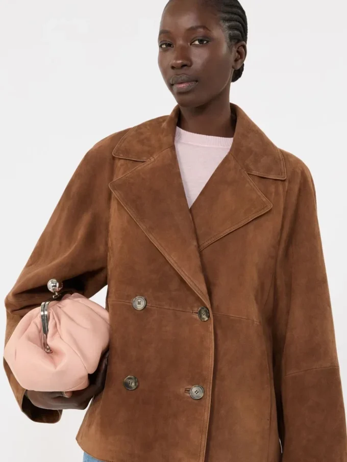 Double-breasted suede jacket, tobacco Double-breasted suede jacket, tobacco