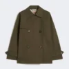 Double-breasted water-repellent cotton trench coat, green