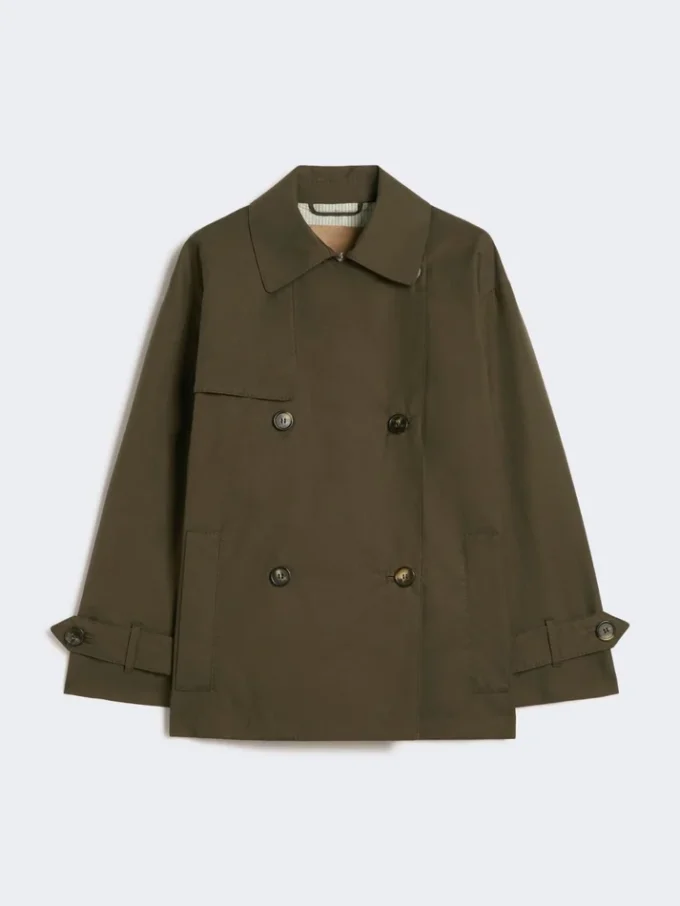 Double-breasted water-repellent cotton trench coat, green