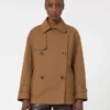 Double-breasted water-repellent cotton trench coat, tobacco