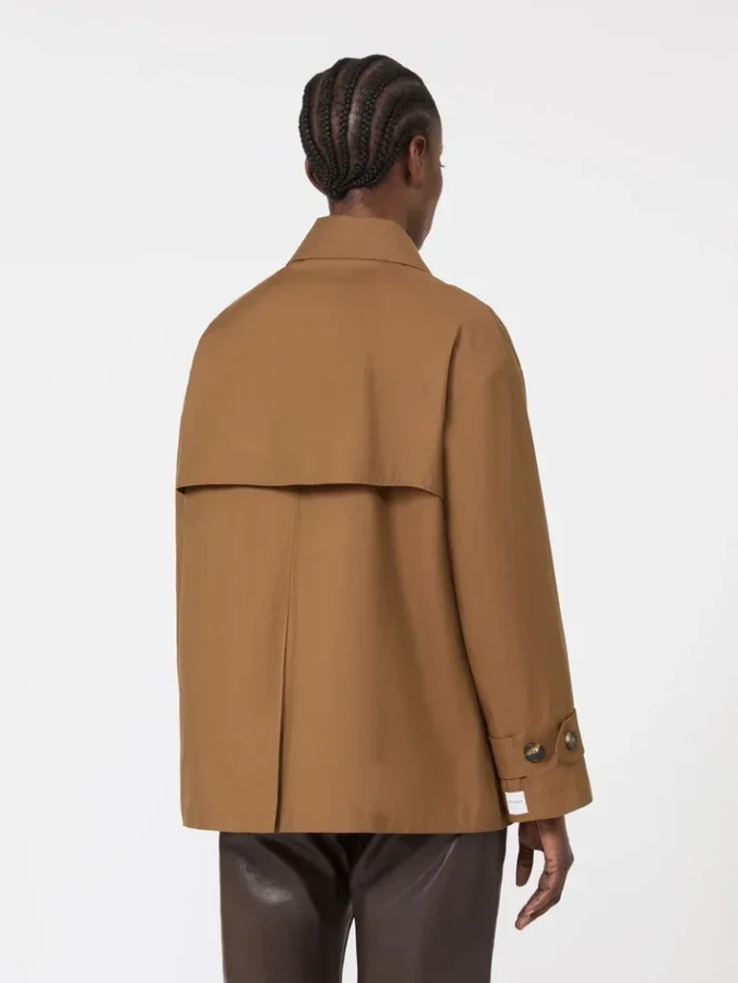 Double-breasted water-repellent cotton trench coat, tobacco