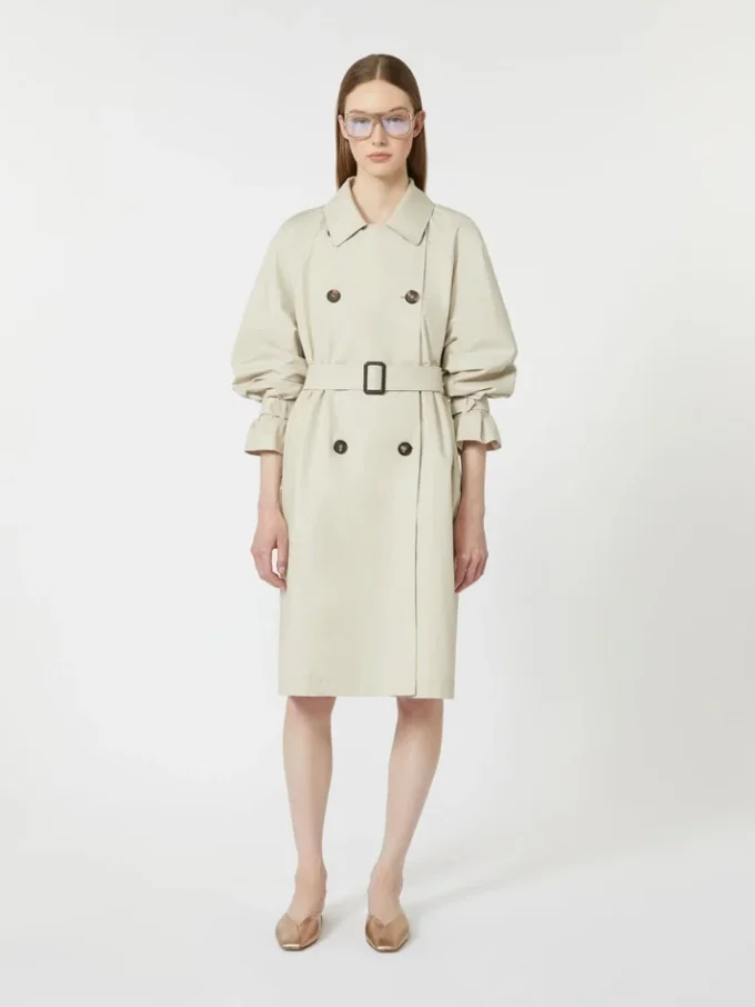 Double-breasted water-repellent twill trench coat, natural