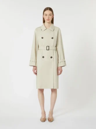 Double-breasted water-repellent twill trench coat, natural