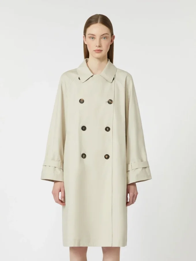 Double-breasted water-repellent twill trench coat, natural