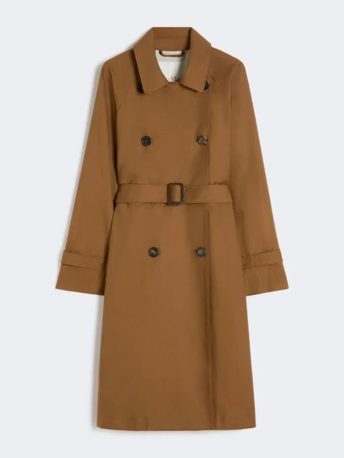 Double-breasted water-repellent twill trench coat, tobacco