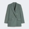 Double-breasted wool and silk blazer, dark green