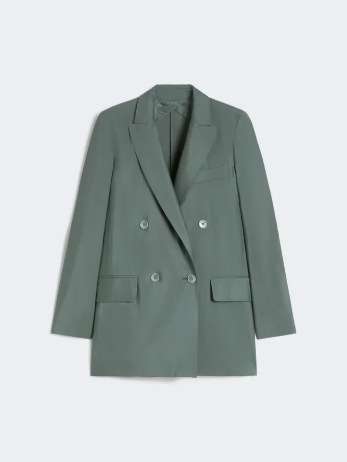 Double-breasted wool and silk blazer, dark green