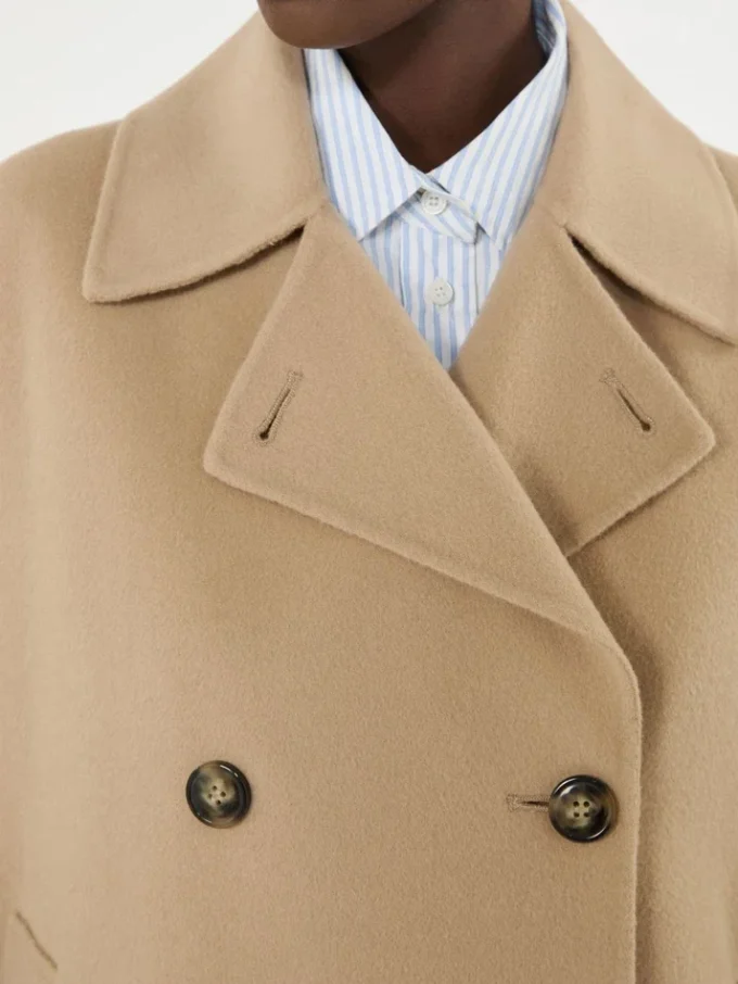 Double-breasted wool-blend pea coat, camel