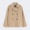 Double-breasted wool-blend pea coat, camel