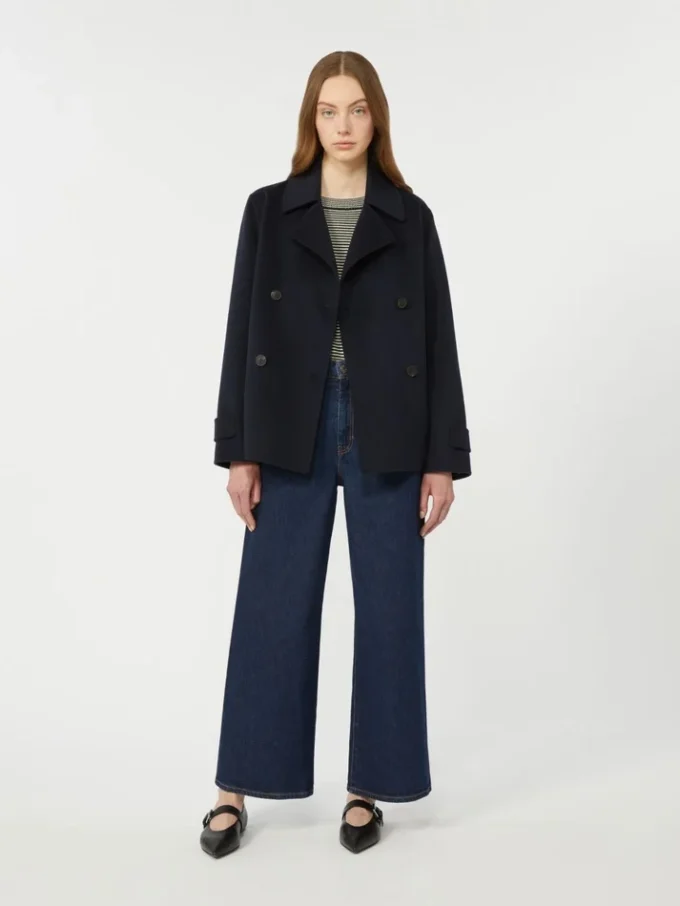 Double-breasted wool-blend pea coat, navy Double-breasted wool-blend pea coat, navy