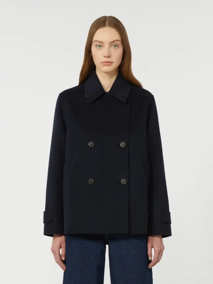 Double-breasted wool-blend pea coat, navy Double-breasted wool-blend pea coat, navy