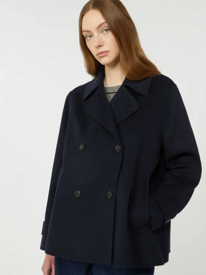 Double-breasted wool-blend pea coat, navy Double-breasted wool-blend pea coat, navy