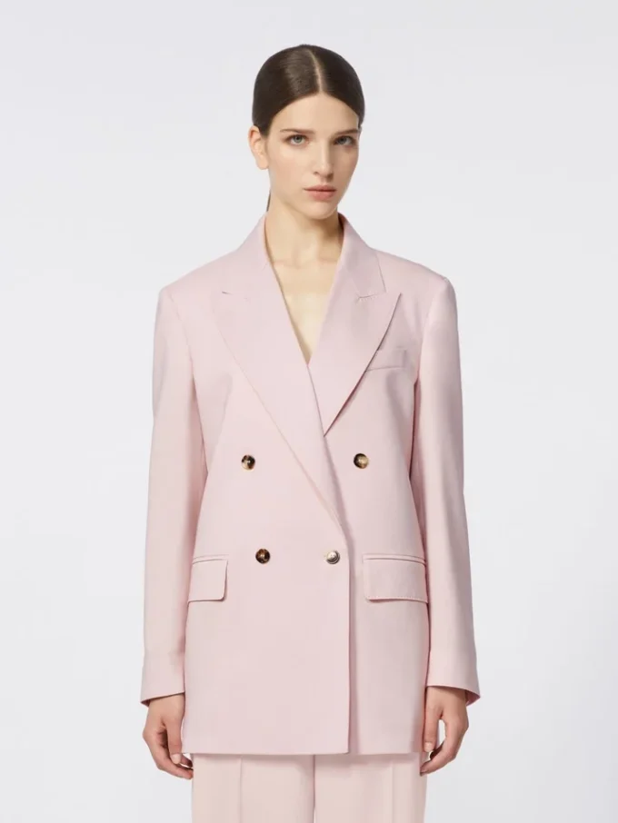 Double-breasted wool, mohair and silk blazer, beige pink
