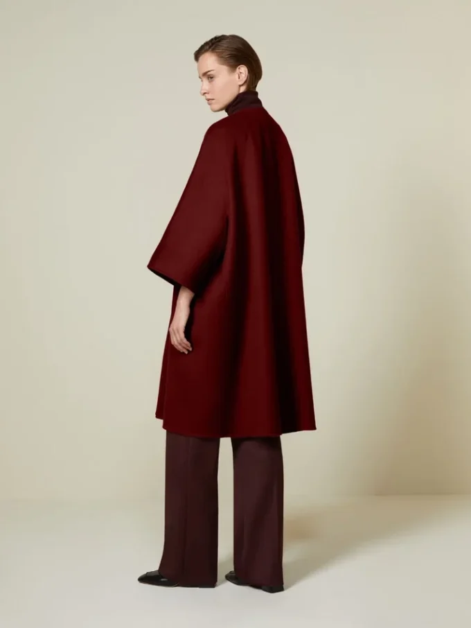 Double cashmere cape coat, dark red