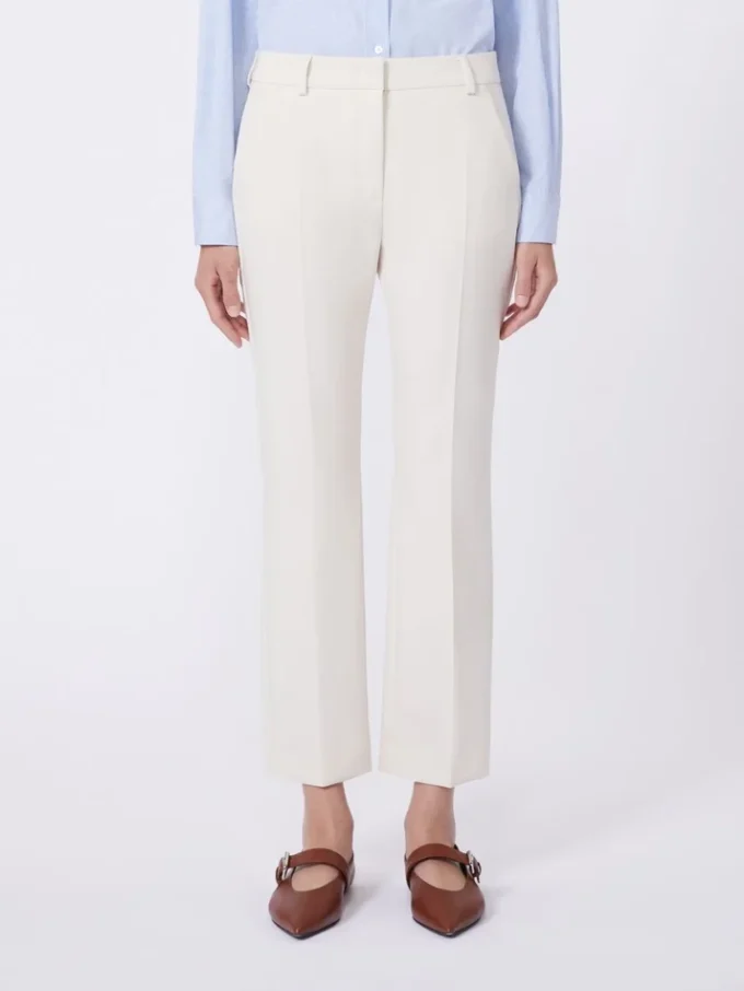 Double-faced viscose canvas trousers, ivory