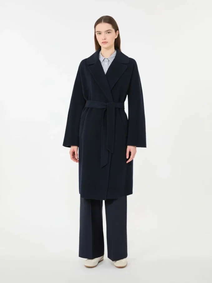 Double-faced wool-blend robe coat, navy