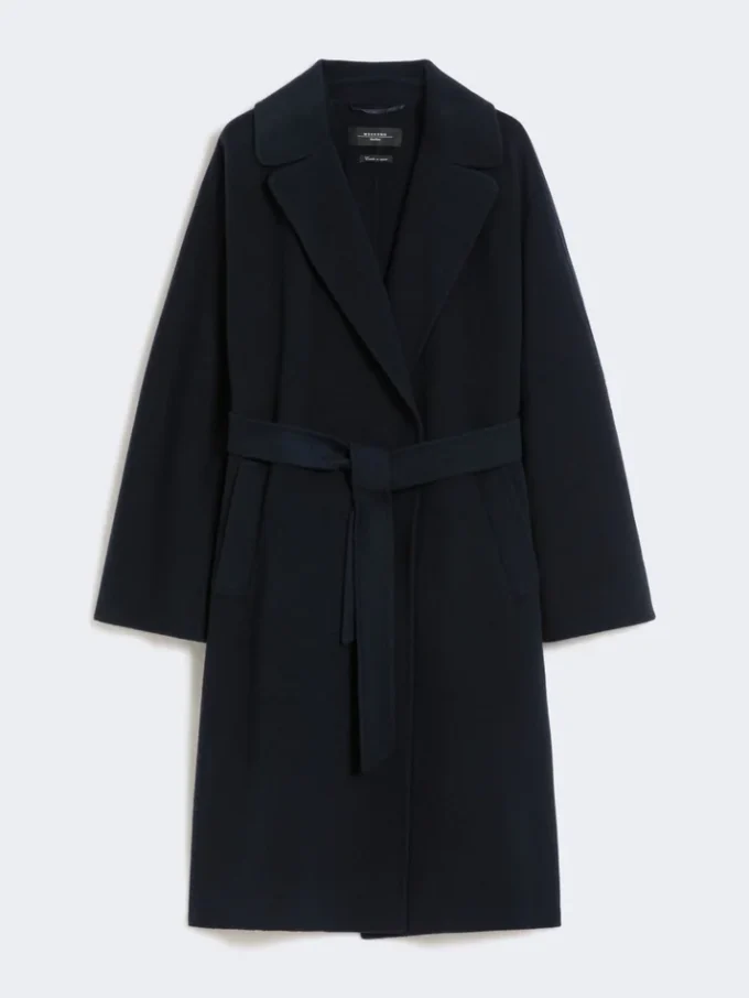 Double-faced wool-blend robe coat, navy