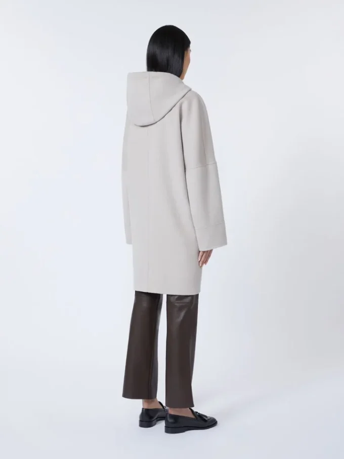 Double-faced wool hooded coat, beige