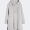 Double-faced wool hooded coat, beige